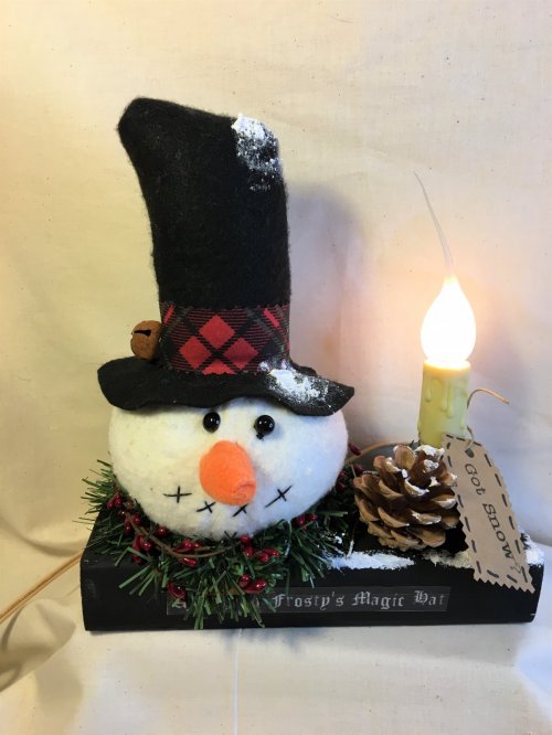 Lighted Holiday Snowman on Woodbase